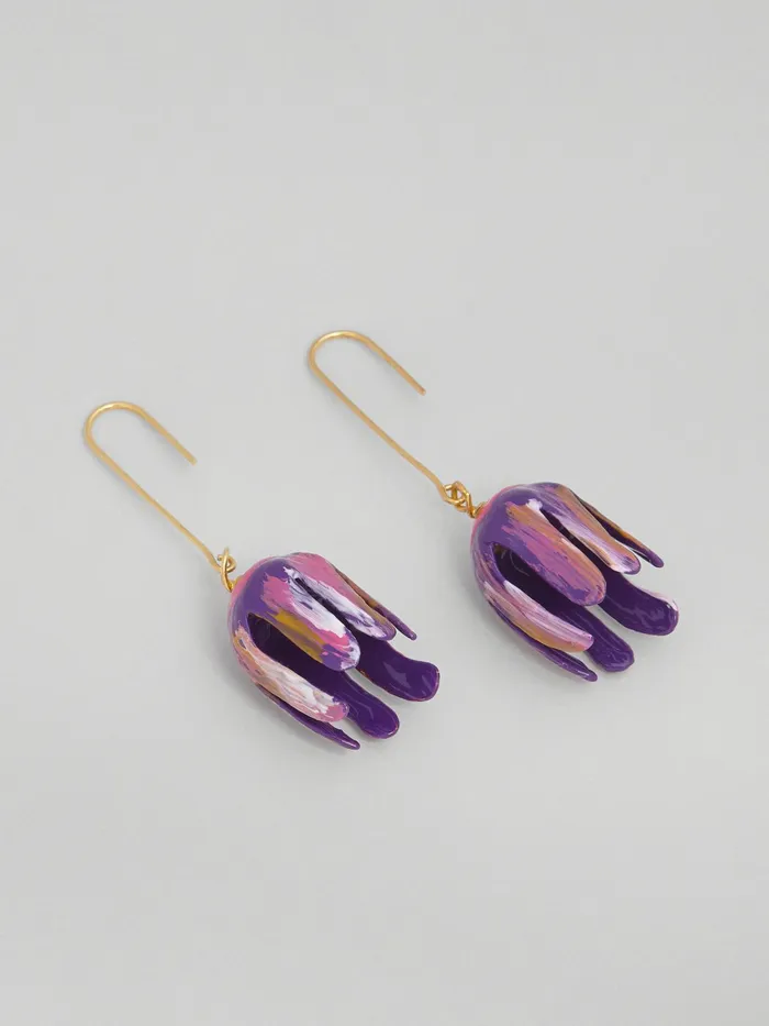 Marni Brass Flower Flora Hook Earrings Purple Grey Womens Earrings Marni Brass Flower Flora Hook Earrings Purple Grey Womens Earrings