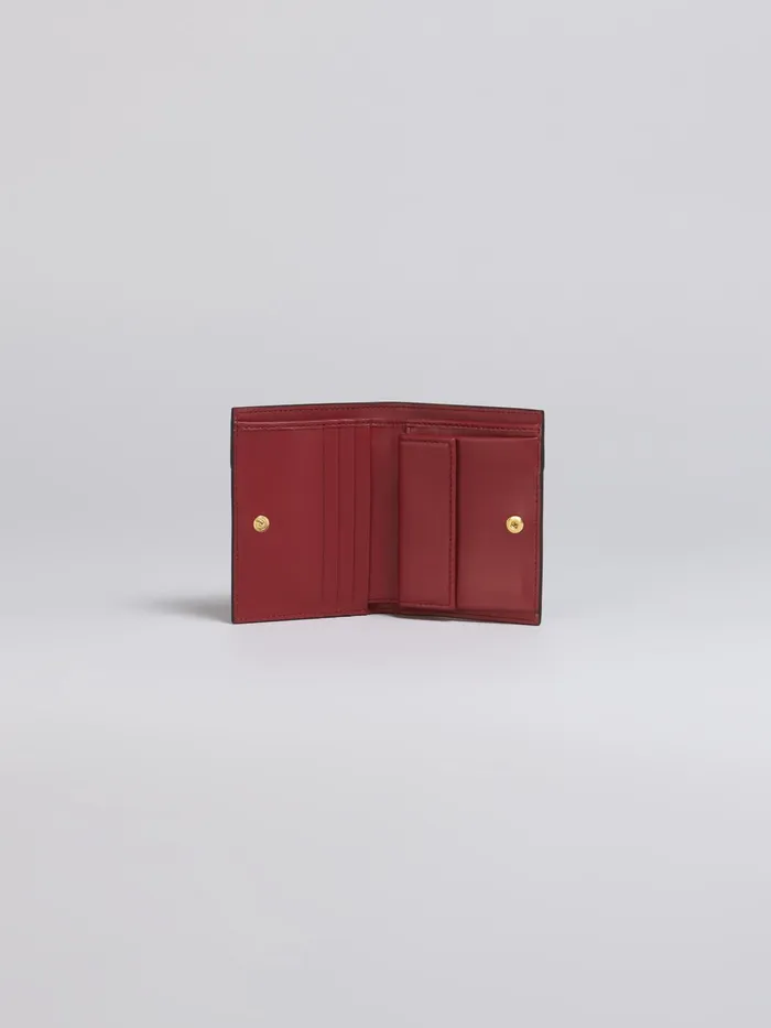 Marni Brown Pink And Burgundy Saffiano Leather Bifold Wallet Gold Brown Womens Wallets and Small Leather Goods