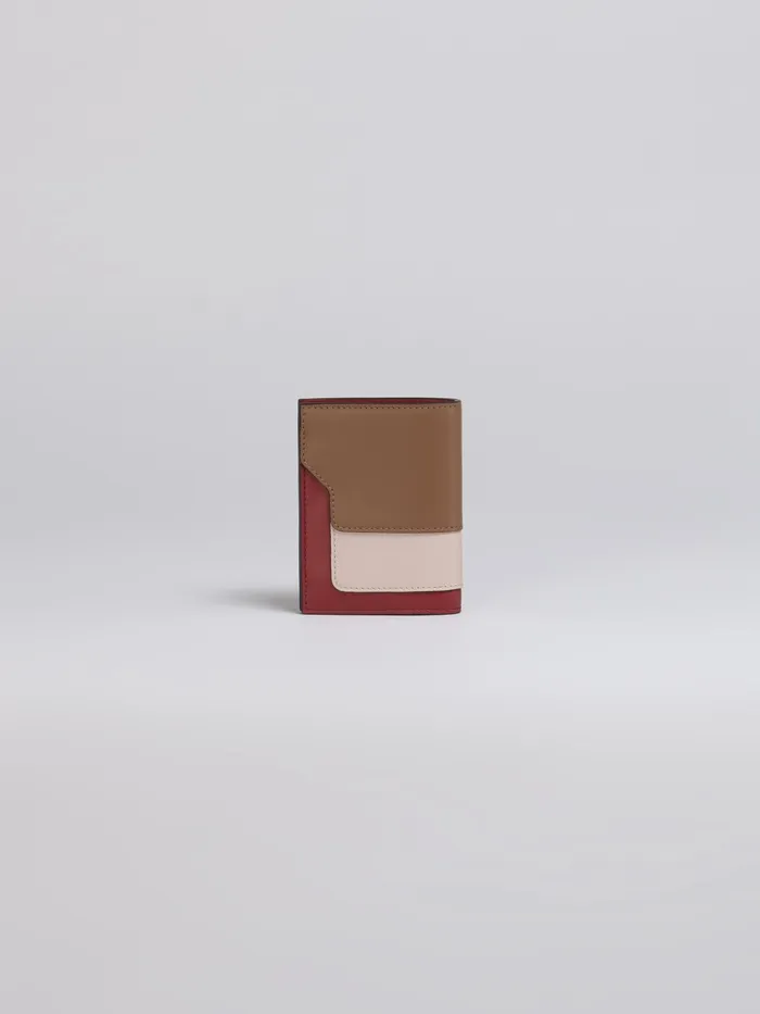 Marni Brown Pink And Burgundy Saffiano Leather Bifold Wallet Gold Brown Womens Wallets and Small Leather Goods