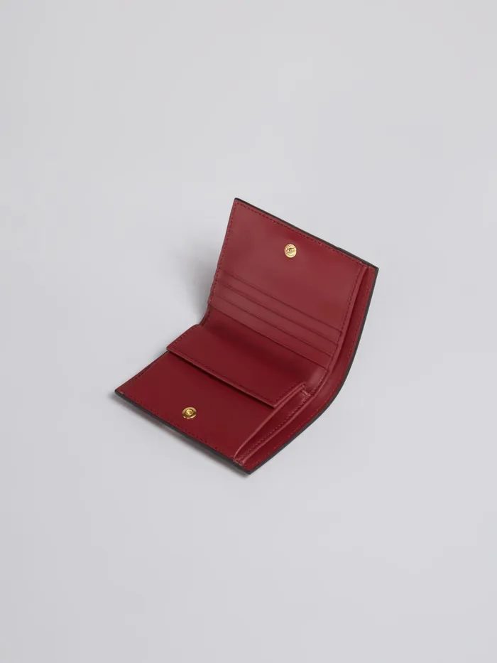 Marni Brown Pink And Burgundy Saffiano Leather Bifold Wallet Gold Brown Womens Wallets and Small Leather Goods
