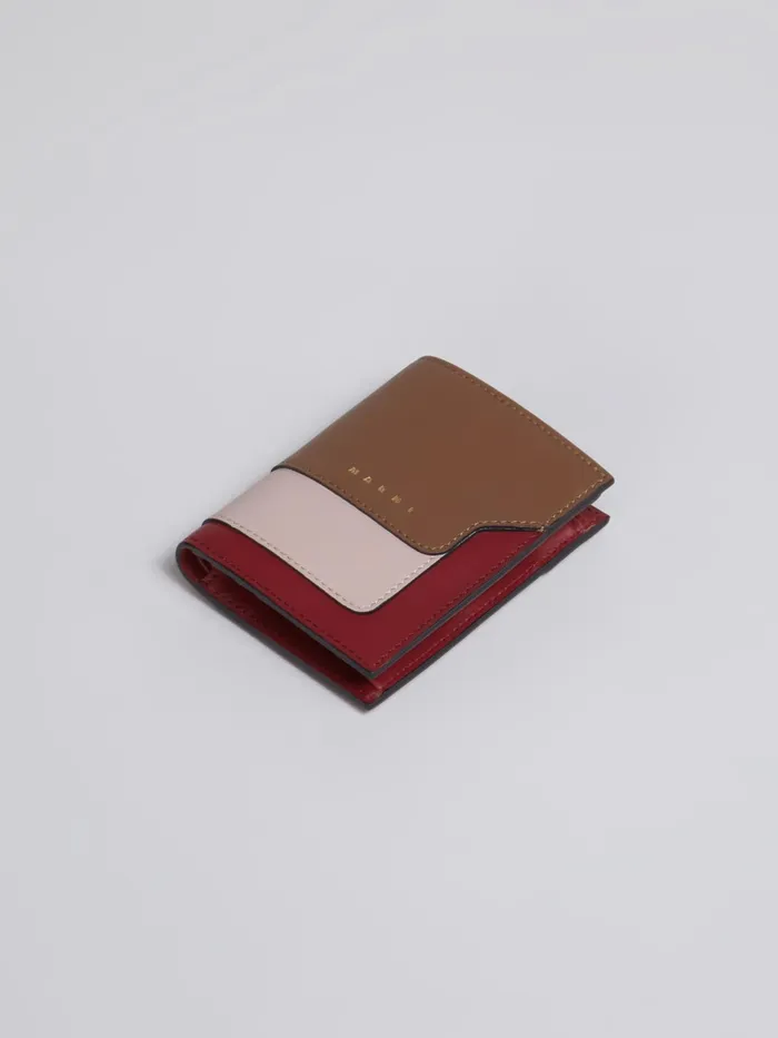 Marni Brown Pink And Burgundy Saffiano Leather Bifold Wallet Gold Brown Womens Wallets and Small Leather Goods