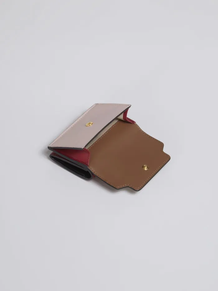 Marni Brown Pink And Burgundy Saffiano Leather Trifold Wallet Gold Brown Womens Wallets and Small Leather Goods