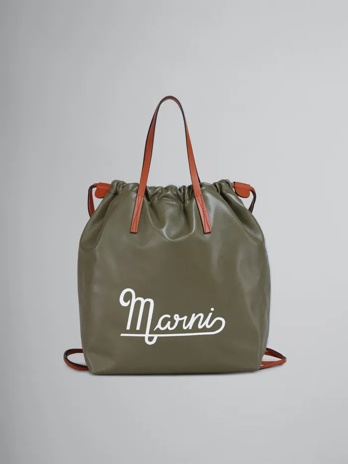 Marni Calf Leather And Eco Nylon Backpack Mosstone Womens Handbags