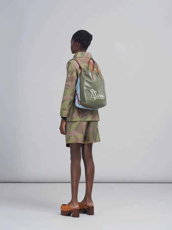 Marni Calf Leather And Eco Nylon Backpack Mosstone Womens Handbags