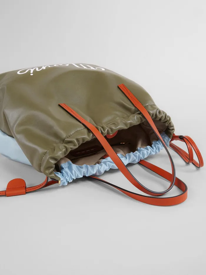 Marni Calf Leather And Eco Nylon Backpack Mosstone Womens Handbags