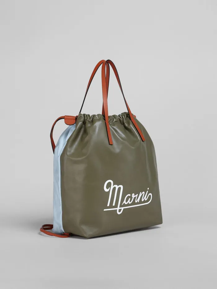 Marni Calf Leather And Eco Nylon Backpack Mosstone Womens Handbags