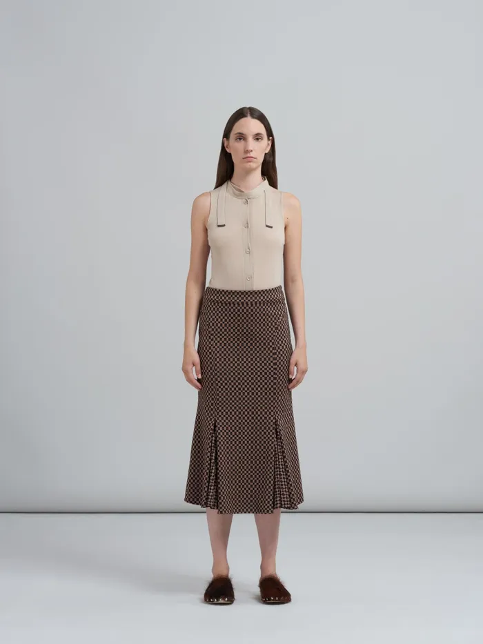 Marni Check Jacquard Jersey Skirt Maroon Womens Skirts