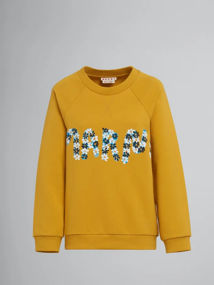 Marni Daisy Logo Print Cotton Crewneck Sweatshirt Gold Womens Sweatshirts and TShirts Marni Daisy Logo Print Cotton Crewneck Sweatshirt Gold Womens Sweatshirts and TShirts