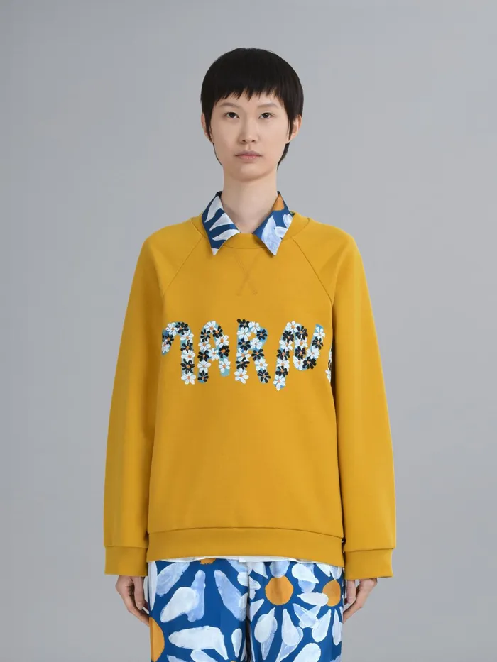 Marni Daisy Logo Print Cotton Crewneck Sweatshirt Gold Womens Sweatshirts and TShirts