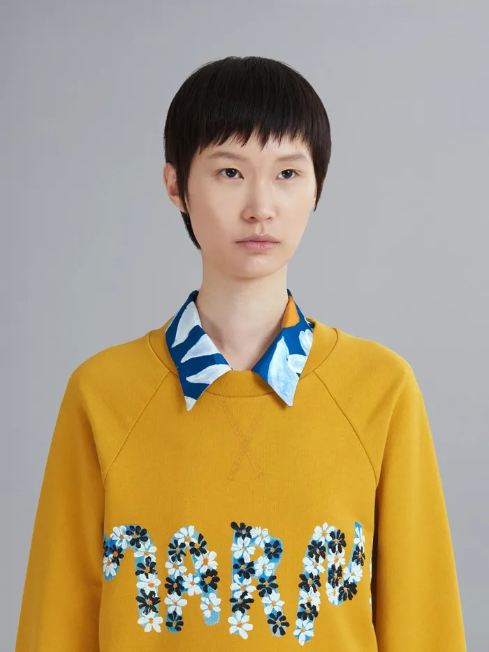 Marni Daisy Logo Print Cotton Crewneck Sweatshirt Gold Womens Sweatshirts and TShirts