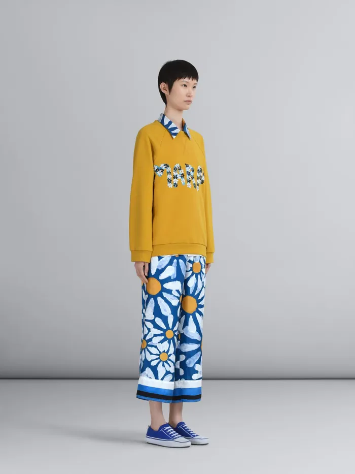 Marni Daisy Logo Print Cotton Crewneck Sweatshirt Gold Womens Sweatshirts and TShirts