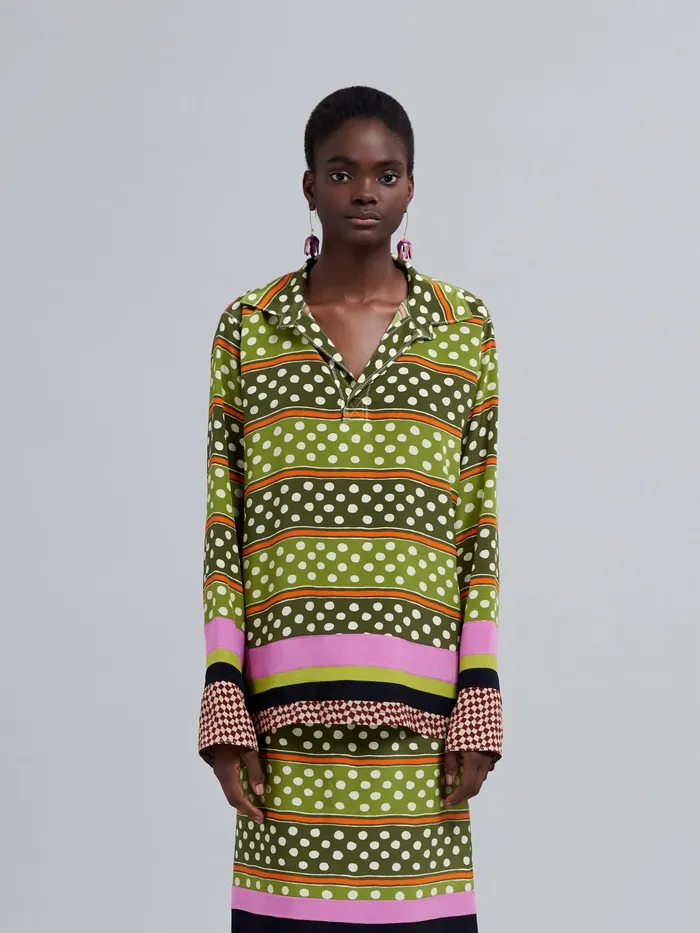 Marni Dot and Stripe Print Silk Shirt Dusty Olive Womens Tops and Shirts Marni Dot and Stripe Print Silk Shirt Dusty Olive Womens Tops and Shirts