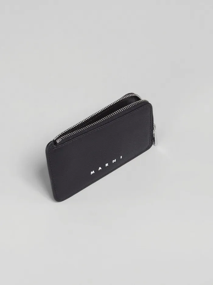 Marni Green And Blue Saffiano Leather Ziparound Card Case Black Mens Wallets and Small Leather Goods