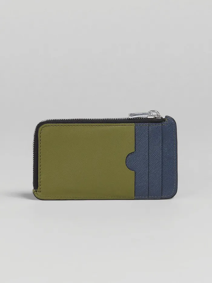 Marni Green And Blue Saffiano Leather Ziparound Card Case Black Mens Wallets and Small Leather Goods