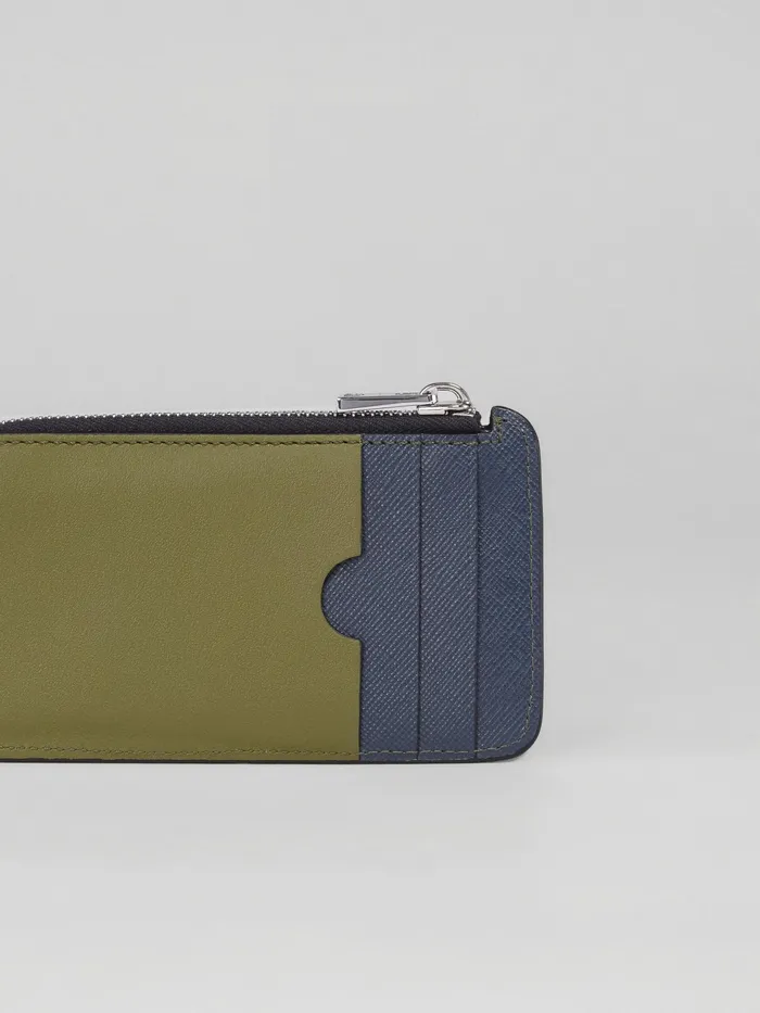 Marni Green And Blue Saffiano Leather Ziparound Card Case Black Mens Wallets and Small Leather Goods