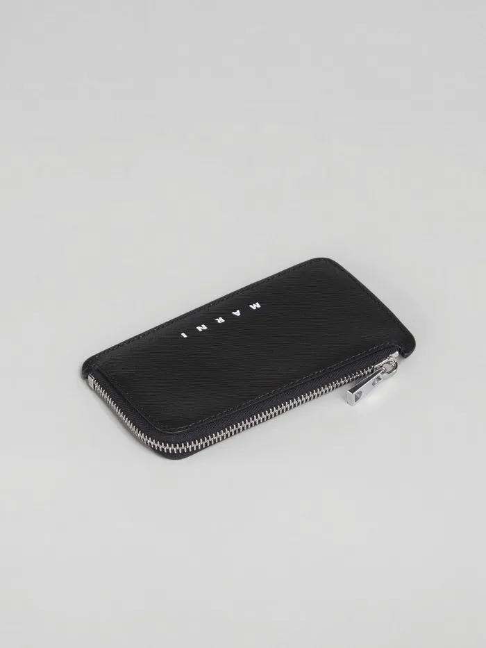 Marni Green And Blue Saffiano Leather Ziparound Card Case Black Mens Wallets and Small Leather Goods
