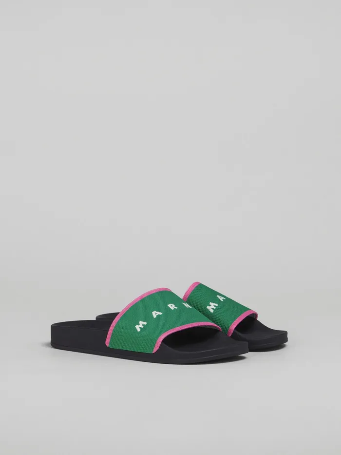 Marni Green And Pink Stretch Logo Jacquard Slide Garden Green Womens Flats Marni Green And Pink Stretch Logo Jacquard Slide Garden Green Womens Flats