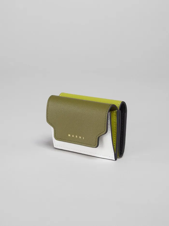 Marni Green And White Saffiano Leather Trifoldwallet Olive Womens Wallets and Small Leather Goods Marni Green And White Saffiano Leather Trifoldwallet Olive Womens Wallets and Small Leather Goods