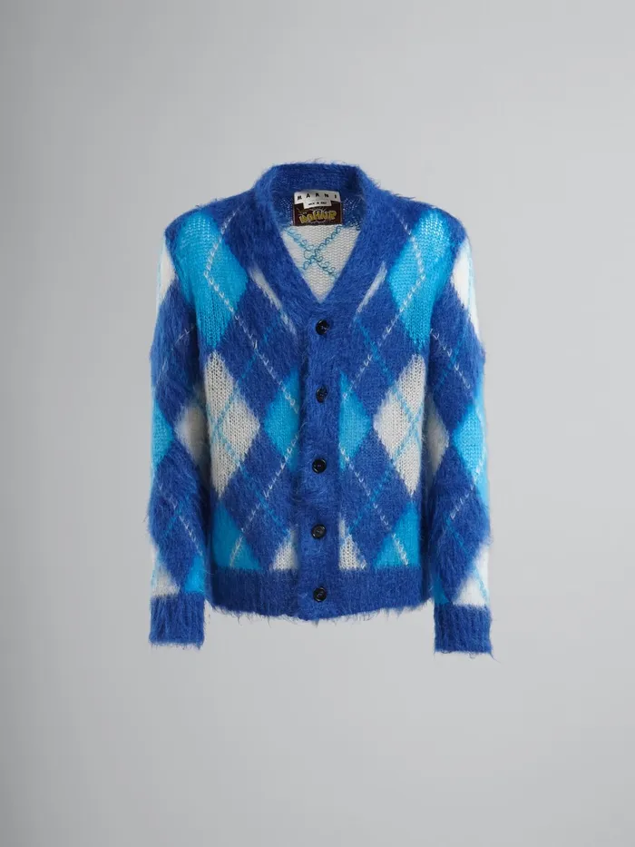 Marni Iconic Mohair Argyle Cardigan Ocean Mens Knitwear