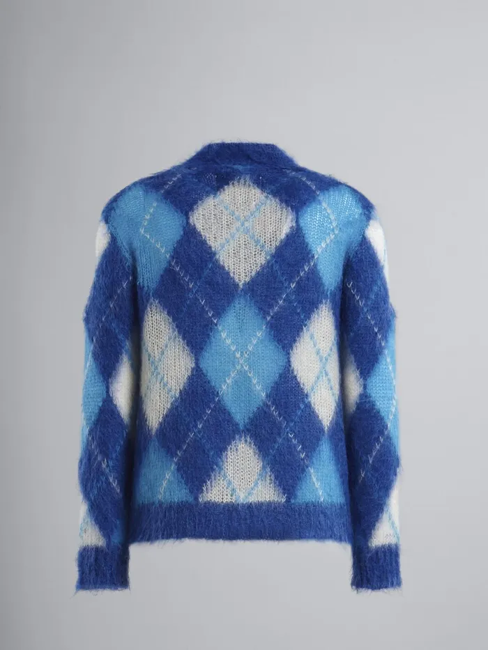 Marni Iconic Mohair Argyle Cardigan Ocean Mens Knitwear Marni Iconic Mohair Argyle Cardigan Ocean Mens Knitwear