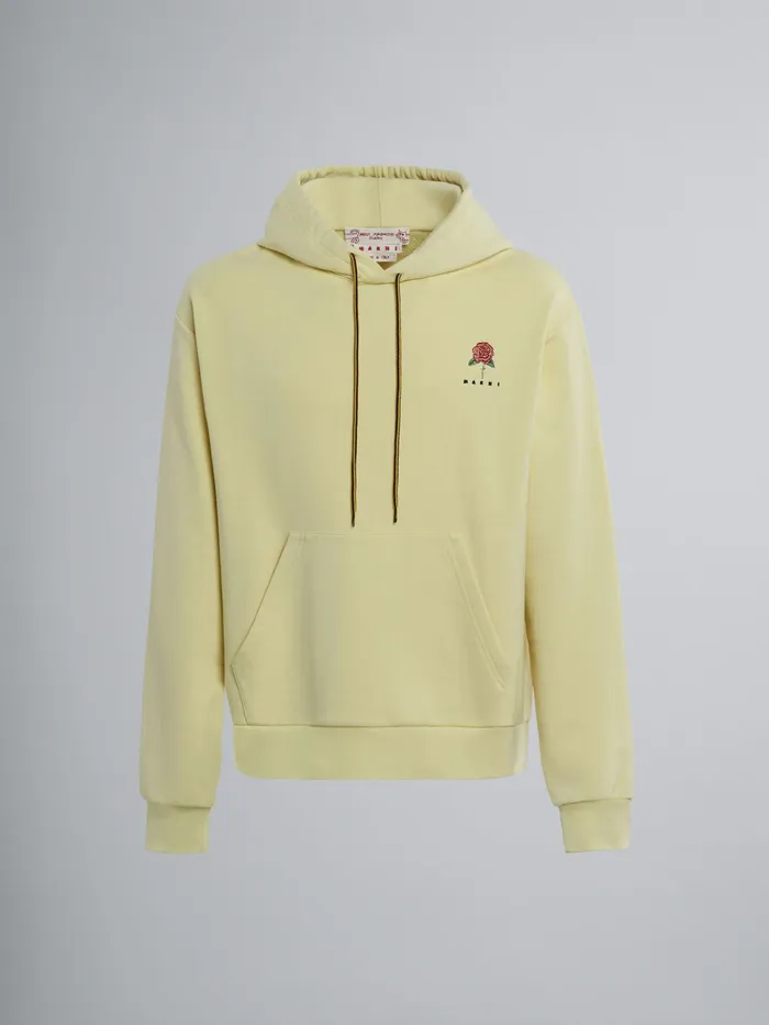 Marni La Rosa Print Embroidered Hoodie In Cotton Sweatshirt Lemongrass Mens Sweatshirts and Tshirts Marni La Rosa Print Embroidered Hoodie In Cotton Sweatshirt Lemongrass Mens Sweatshirts and Tshirts