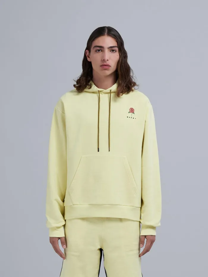 Marni La Rosa Print Embroidered Hoodie In Cotton Sweatshirt Lemongrass Mens Sweatshirts and Tshirts Marni La Rosa Print Embroidered Hoodie In Cotton Sweatshirt Lemongrass Mens Sweatshirts and Tshirts