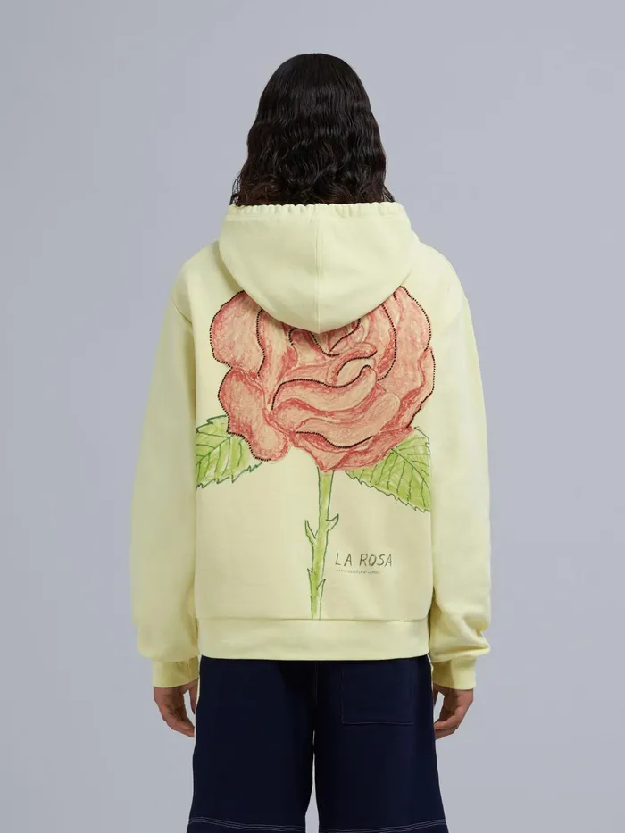 Marni La Rosa Print Embroidered Hoodie In Cotton Sweatshirt Lemongrass Mens Sweatshirts and Tshirts Marni La Rosa Print Embroidered Hoodie In Cotton Sweatshirt Lemongrass Mens Sweatshirts and Tshirts