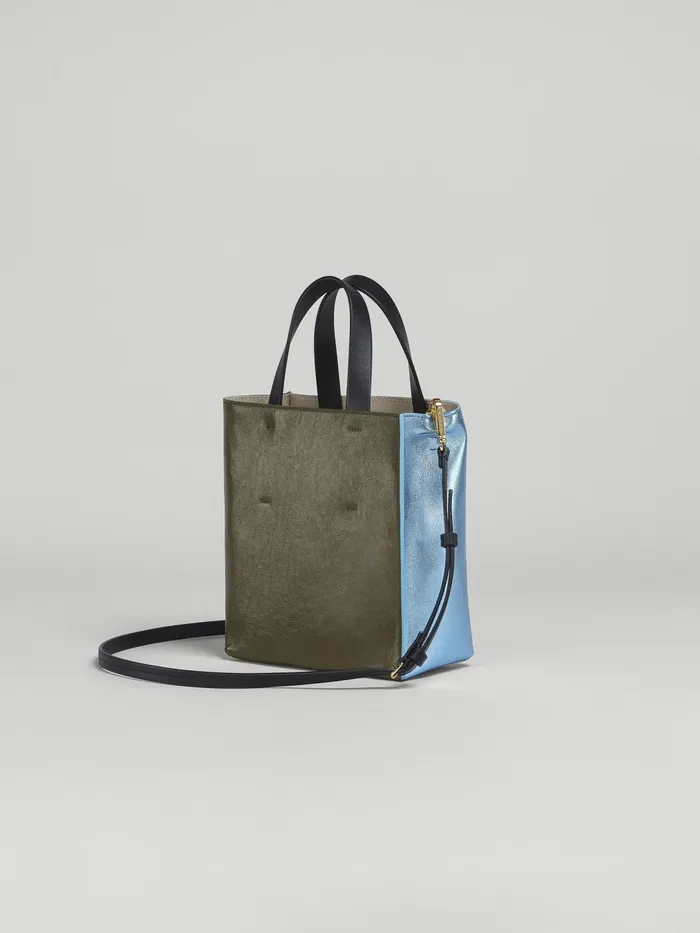 Marni Museo Mini Bag In Pale Blue And Green Metallic Leather Arctic Womens Shopping Bags