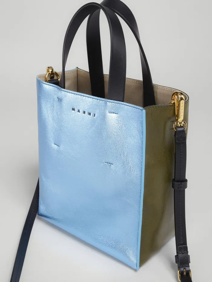 Marni Museo Mini Bag In Pale Blue And Green Metallic Leather Arctic Womens Shopping Bags