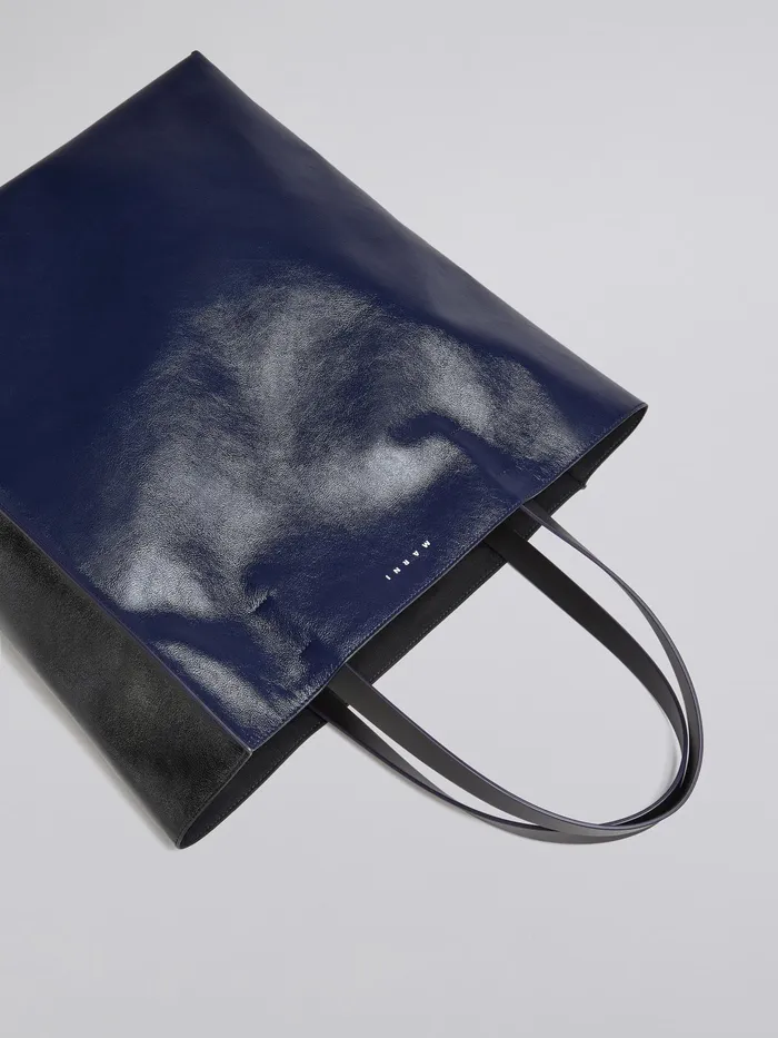 Marni Museo Soft Large Bag In Blue And Black Shiny Leather Navy Blue Mens Shoulder Bags Marni Museo Soft Large Bag In Blue And Black Shiny Leather Navy Blue Mens Shoulder Bags