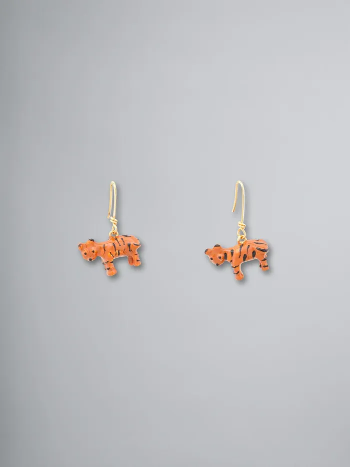 Marni Naif Tiger Hook Earrings In Metal And Resin Orange Womens Earrings