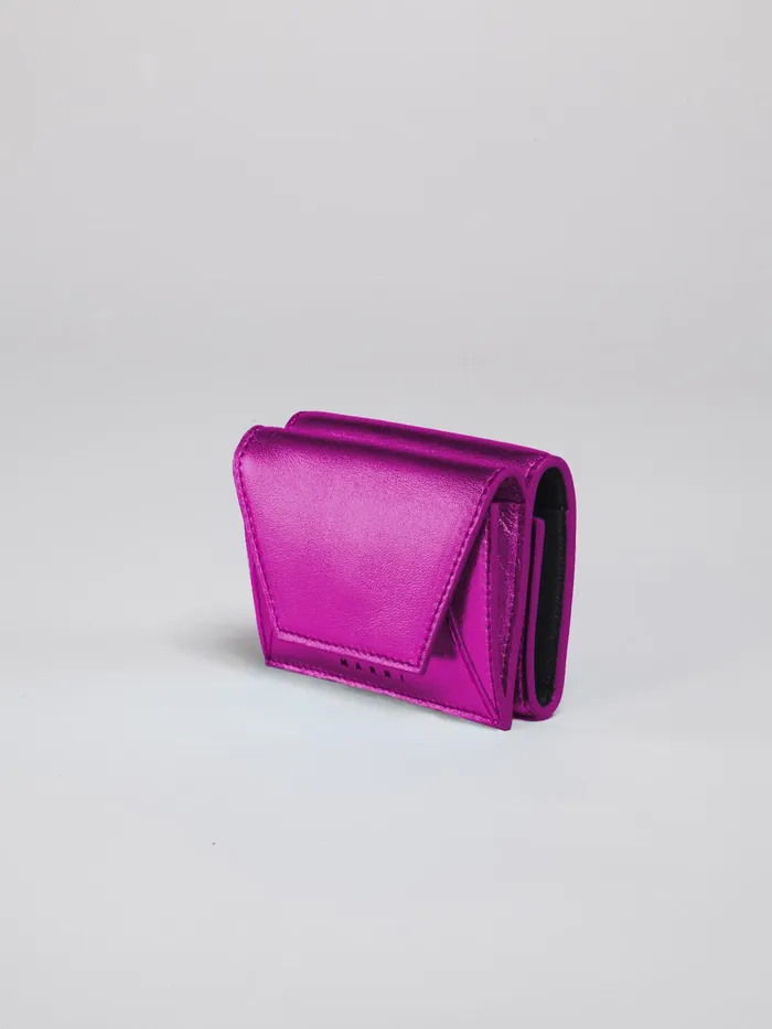 Marni Pink Metallic Leather Trifold Wallet Cassis Womens Wallets and Small Leather Goods Marni Pink Metallic Leather Trifold Wallet Cassis Womens Wallets and Small Leather Goods