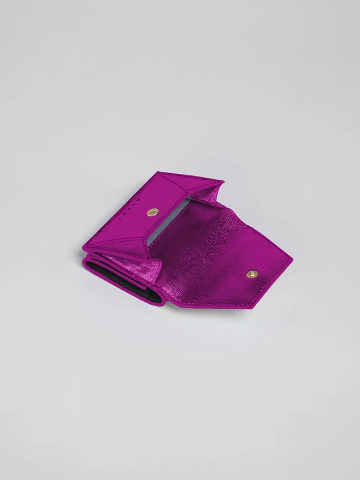 Marni Pink Metallic Leather Trifold Wallet Cassis Womens Wallets and Small Leather Goods Marni Pink Metallic Leather Trifold Wallet Cassis Womens Wallets and Small Leather Goods