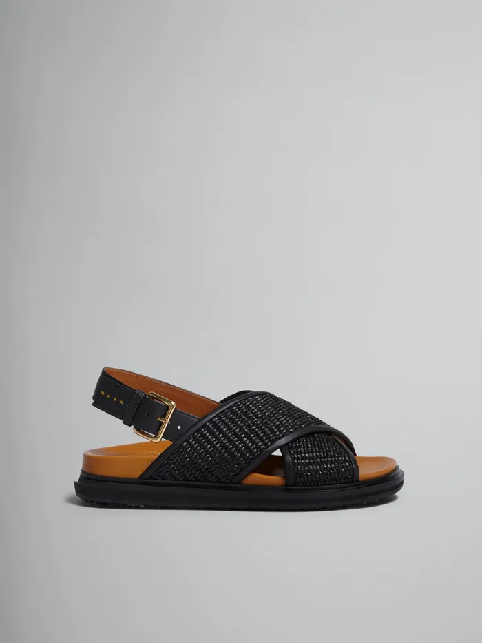 Marni Raffia And Leather Fussbett Black Womens Sandals and Wedges