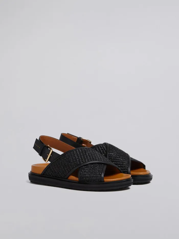 Marni Raffia And Leather Fussbett Black Womens Sandals and Wedges