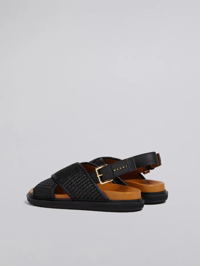 Marni Raffia And Leather Fussbett Black Womens Sandals and Wedges