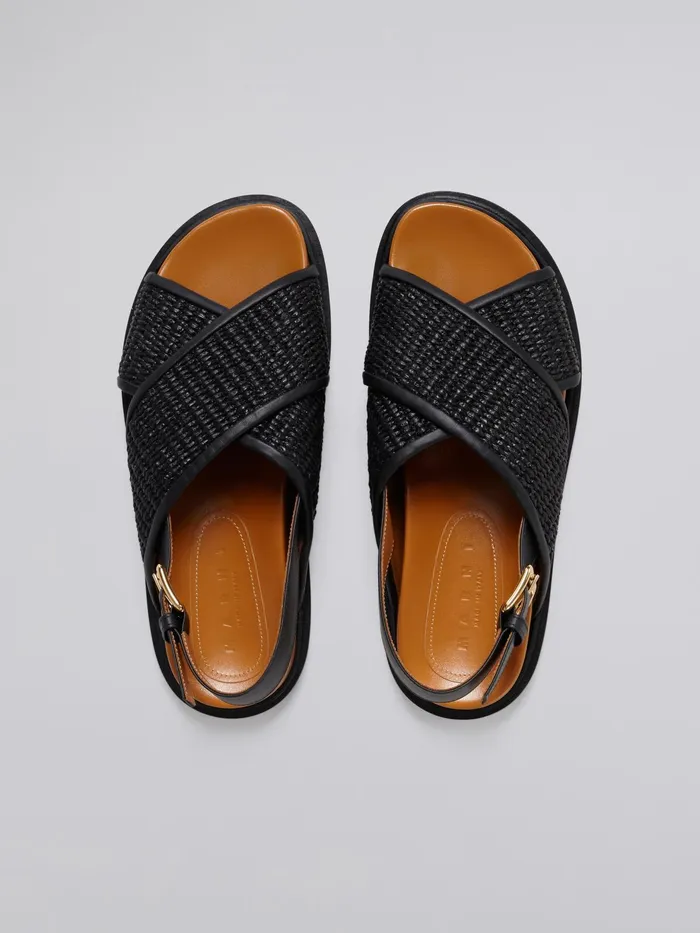 Marni Raffia And Leather Fussbett Black Womens Sandals and Wedges