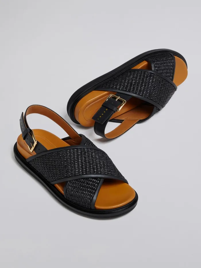 Marni Raffia And Leather Fussbett Black Womens Sandals and Wedges