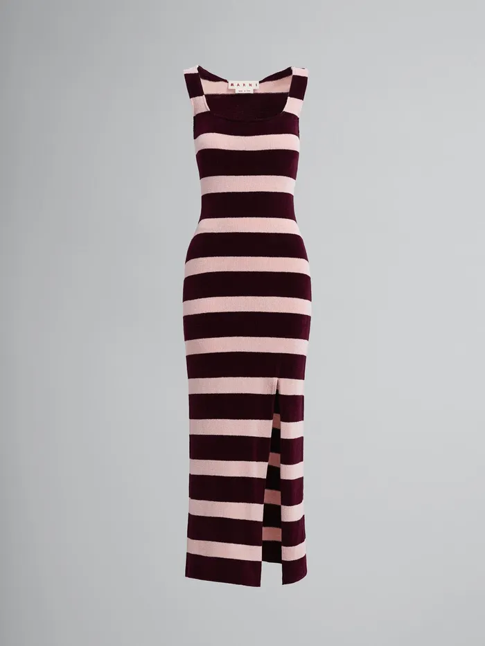 Marni Striped Chenille Knit Dress Burgundy Womens Dresses