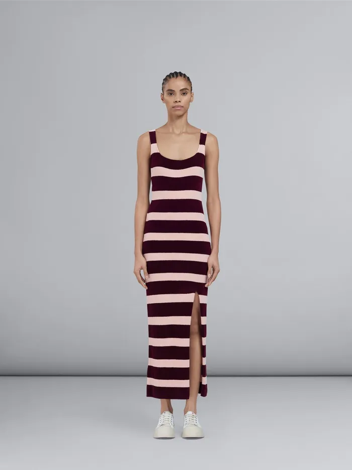 Marni Striped Chenille Knit Dress Burgundy Womens Dresses Marni Striped Chenille Knit Dress Burgundy Womens Dresses