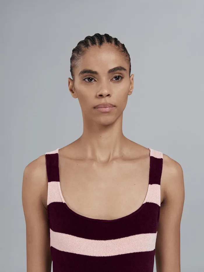 Marni Striped Chenille Knit Dress Burgundy Womens Dresses Marni Striped Chenille Knit Dress Burgundy Womens Dresses