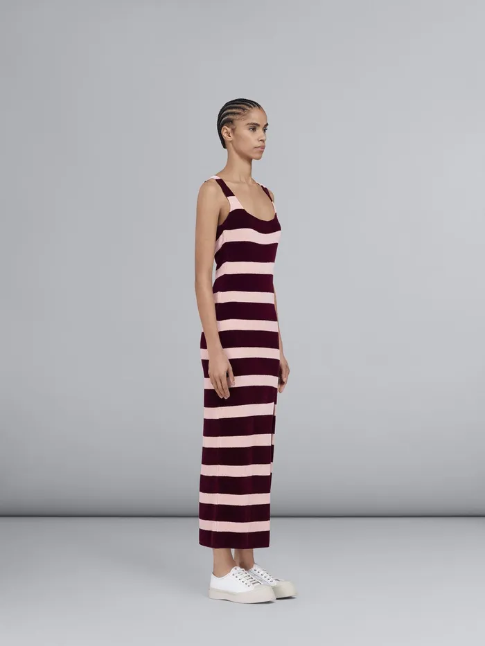 Marni Striped Chenille Knit Dress Burgundy Womens Dresses Marni Striped Chenille Knit Dress Burgundy Womens Dresses