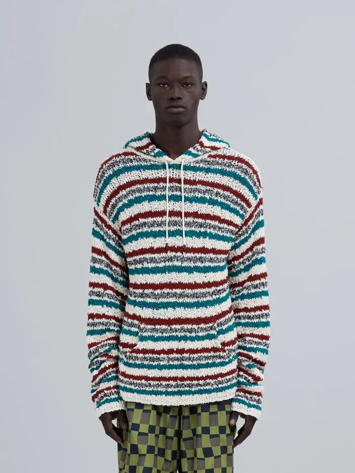 Marni Striped Twisted Cotton Sweater Raisin Mens Knitwear Marni Striped Twisted Cotton Sweater Raisin Mens Knitwear