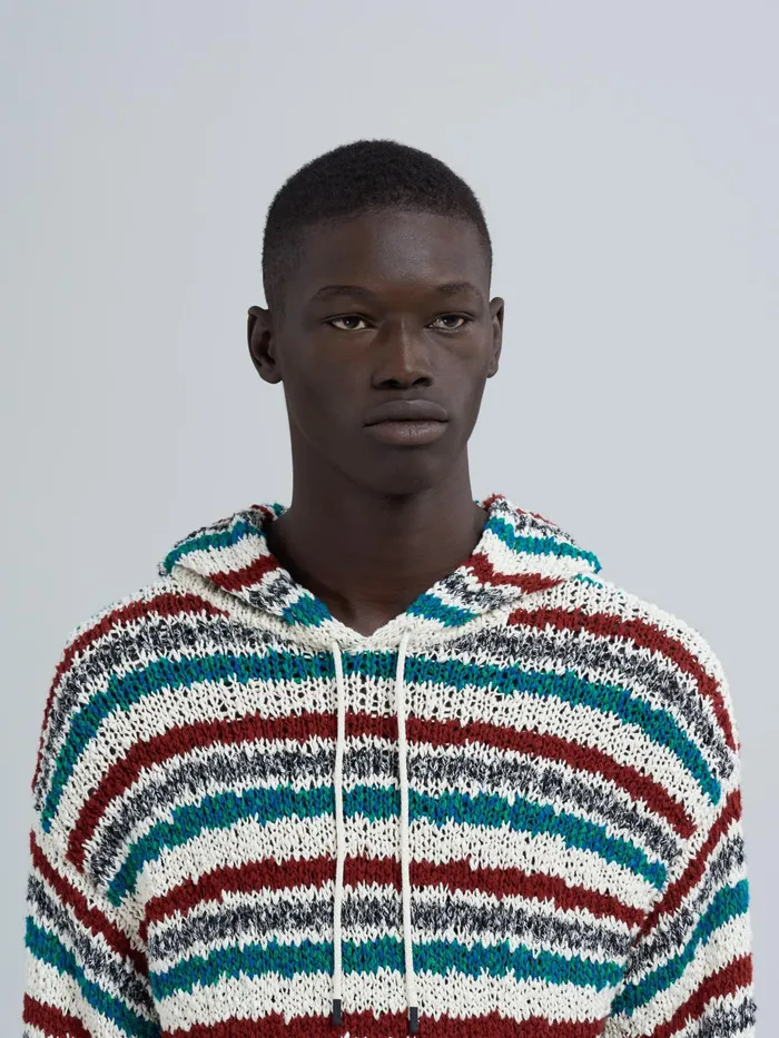 Marni Striped Twisted Cotton Sweater Raisin Mens Knitwear Marni Striped Twisted Cotton Sweater Raisin Mens Knitwear