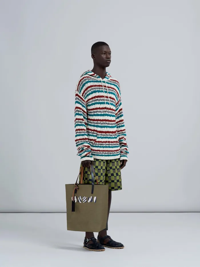 Marni Striped Twisted Cotton Sweater Raisin Mens Knitwear Marni Striped Twisted Cotton Sweater Raisin Mens Knitwear