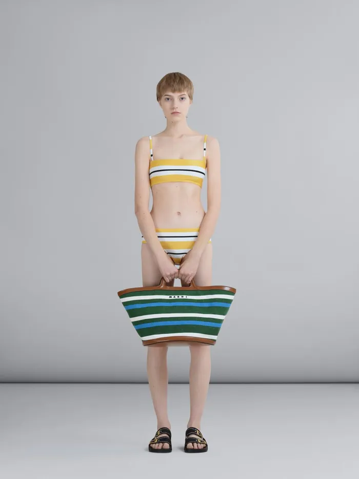 Marni Tropicalia Large Bag Leather And Striped Canvas Garden Green Womens Handbags Marni Tropicalia Large Bag Leather And Striped Canvas Garden Green Womens Handbags