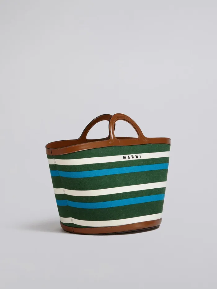 Marni Tropicalia Large Bag Leather And Striped Canvas Garden Green Womens Handbags Marni Tropicalia Large Bag Leather And Striped Canvas Garden Green Womens Handbags