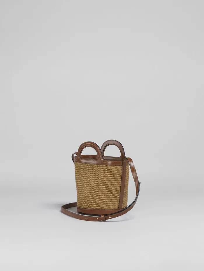 Marni Tropicalia Mini Bucket Bag In Brown Leather And Raffia Raw Sienna Womens Handbags Marni Tropicalia Mini Bucket Bag In Brown Leather And Raffia Raw Sienna Womens Handbags