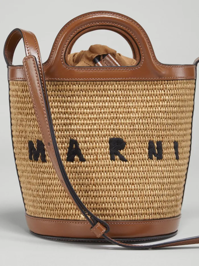 Marni Tropicalia Mini Bucket Bag In Brown Leather And Raffia Raw Sienna Womens Handbags Marni Tropicalia Mini Bucket Bag In Brown Leather And Raffia Raw Sienna Womens Handbags