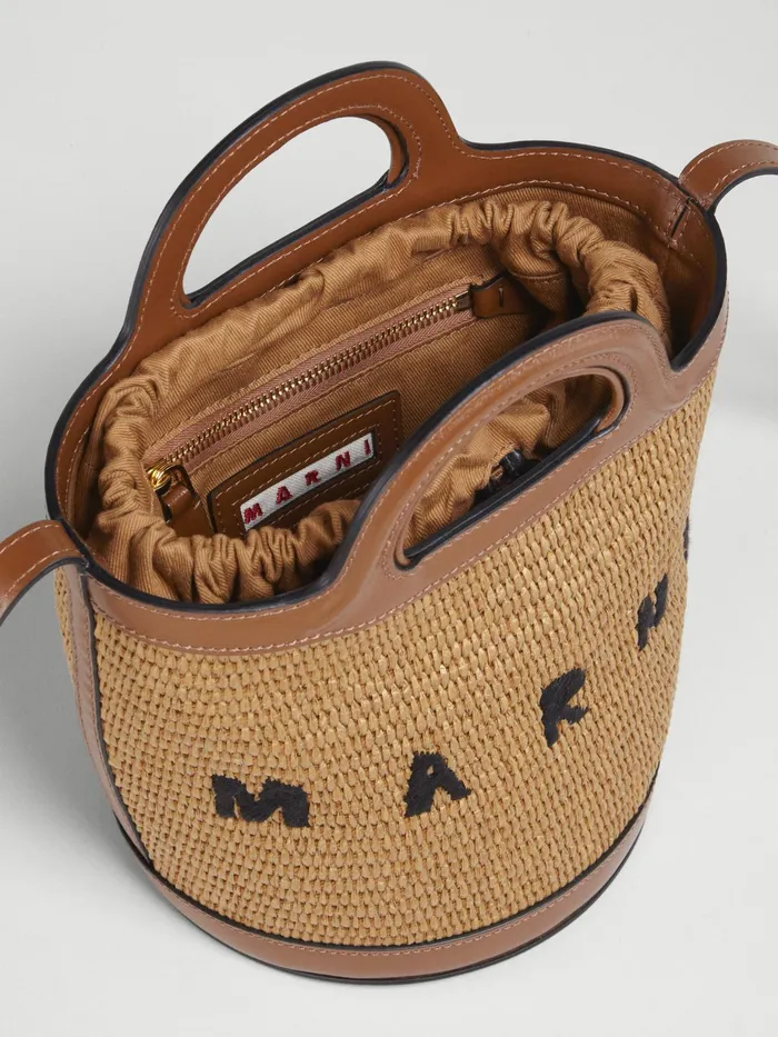 Marni Tropicalia Mini Bucket Bag In Brown Leather And Raffia Raw Sienna Womens Handbags Marni Tropicalia Mini Bucket Bag In Brown Leather And Raffia Raw Sienna Womens Handbags